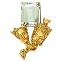 Collar Colgante Contemporáneo de Oro Amarillo de Dieciocho Kilates con Cuarzo Menta