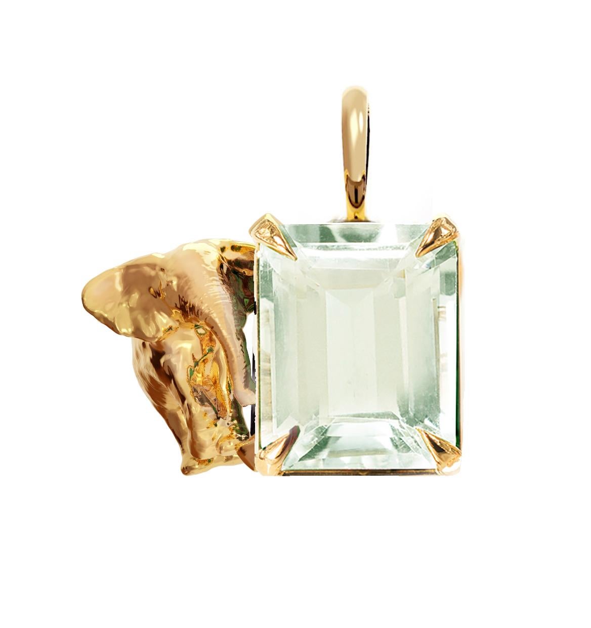 Eighteen Karat Yellow Gold Contemporary Pendant Necklace with Prasiolite For Sale 3