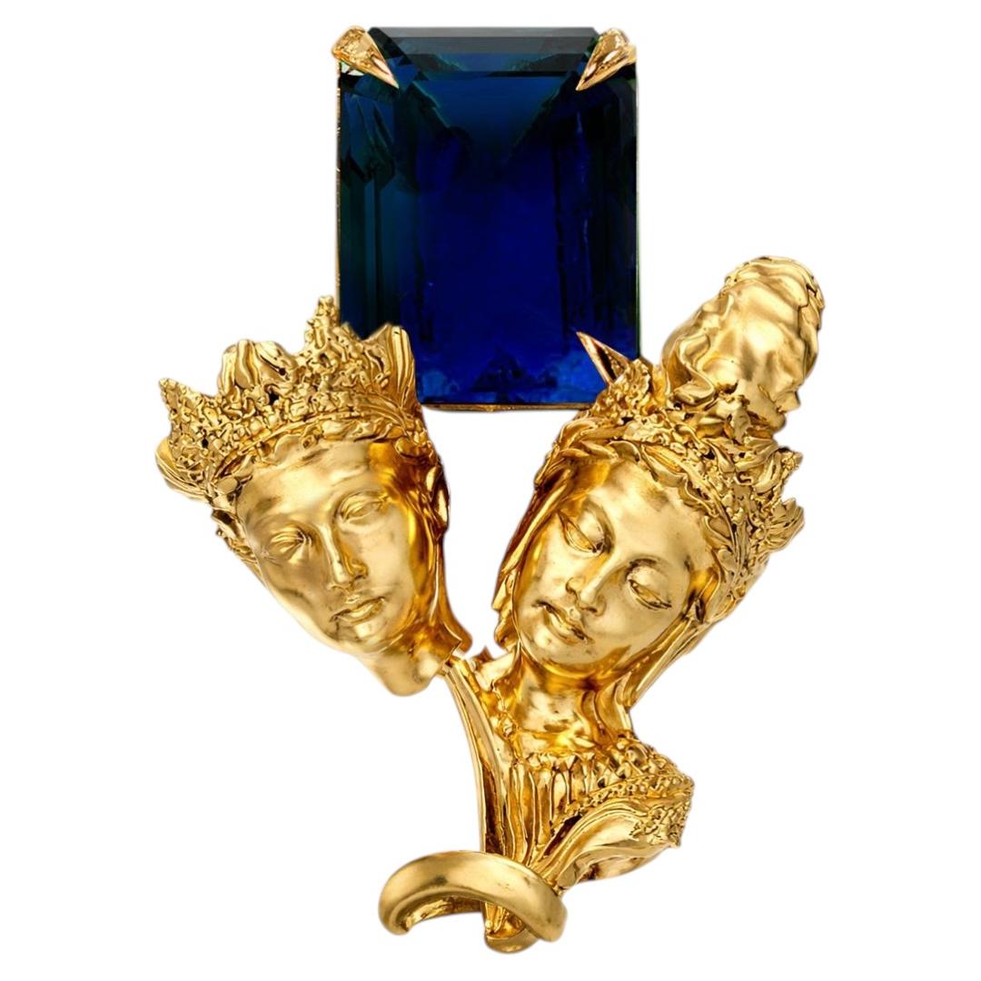 Achtzehn Karat Gelbgold Contemporary Anhänger Halskette mit Saphir
