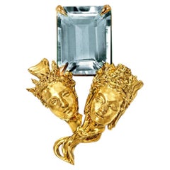 Eighteen Karat Yellow Gold Contemporary Pendant Necklace with Sky Topaz