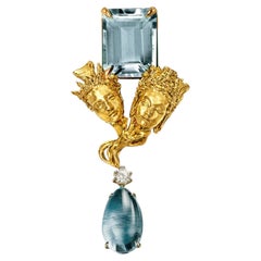 Achtzehn Karat Gelbgold Contemporary Anhänger Halskette mit Topas