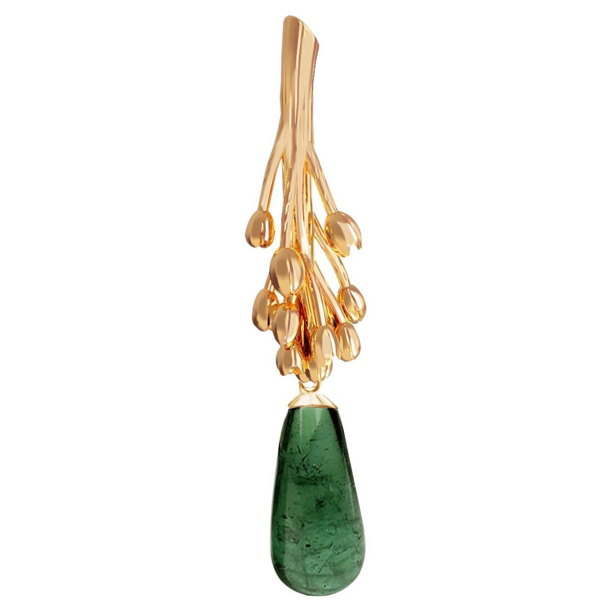 Collier pendentif contemporain en or jaune 18 carats avec goutte de tourmaline en vente