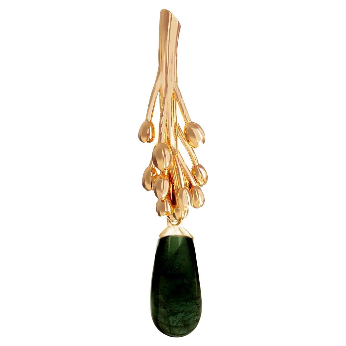 Eighteen Karat Yellow Gold Contemporary Pendant Necklace with Tourmaline Drop For Sale