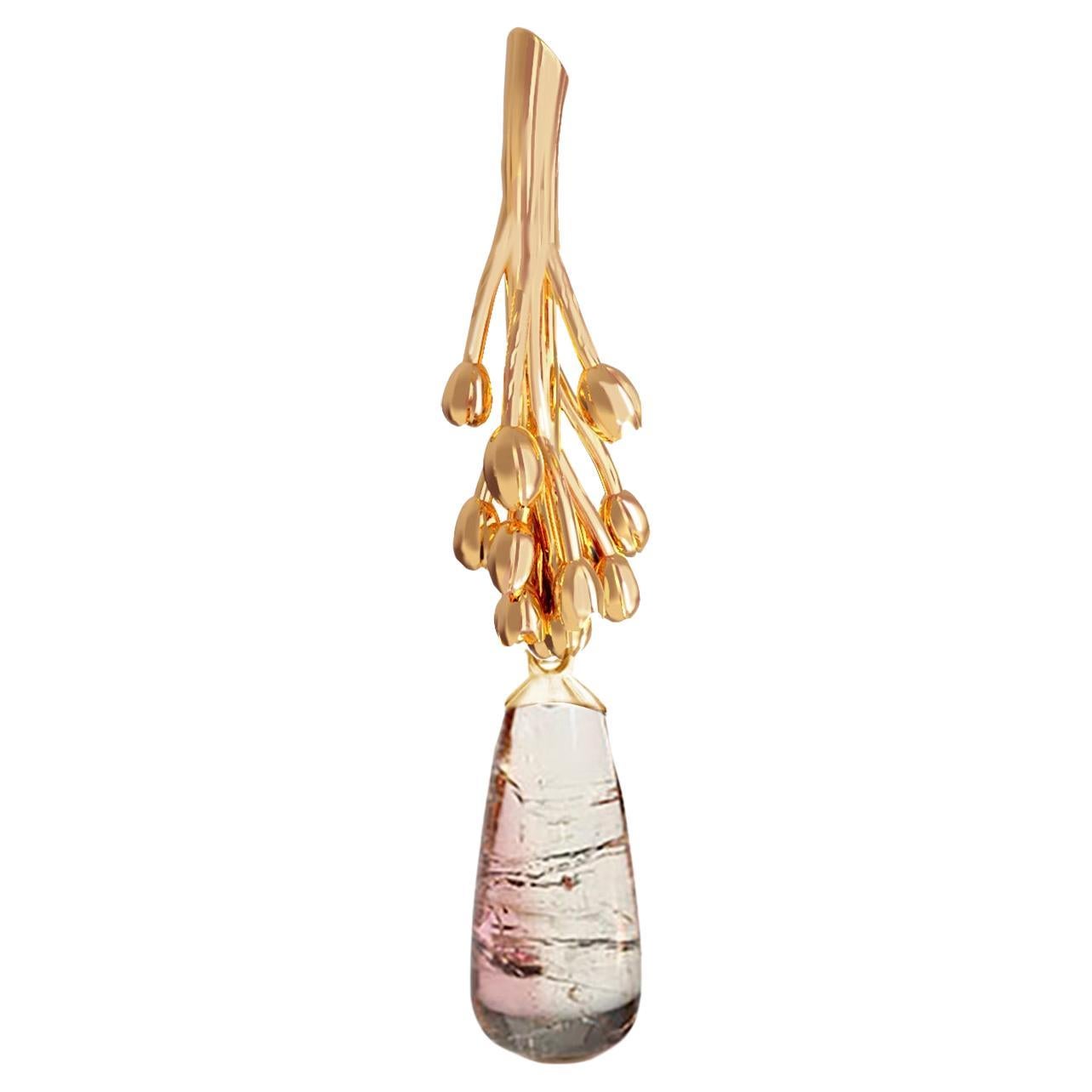 Eighteen Karat Yellow Gold Contemporary Pendant Necklace with Tourmaline Drop For Sale