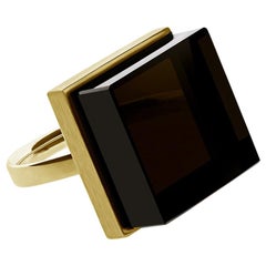 Eighteen Karat Yellow Gold Contemporary Ring with Smoky Quartz by Artist