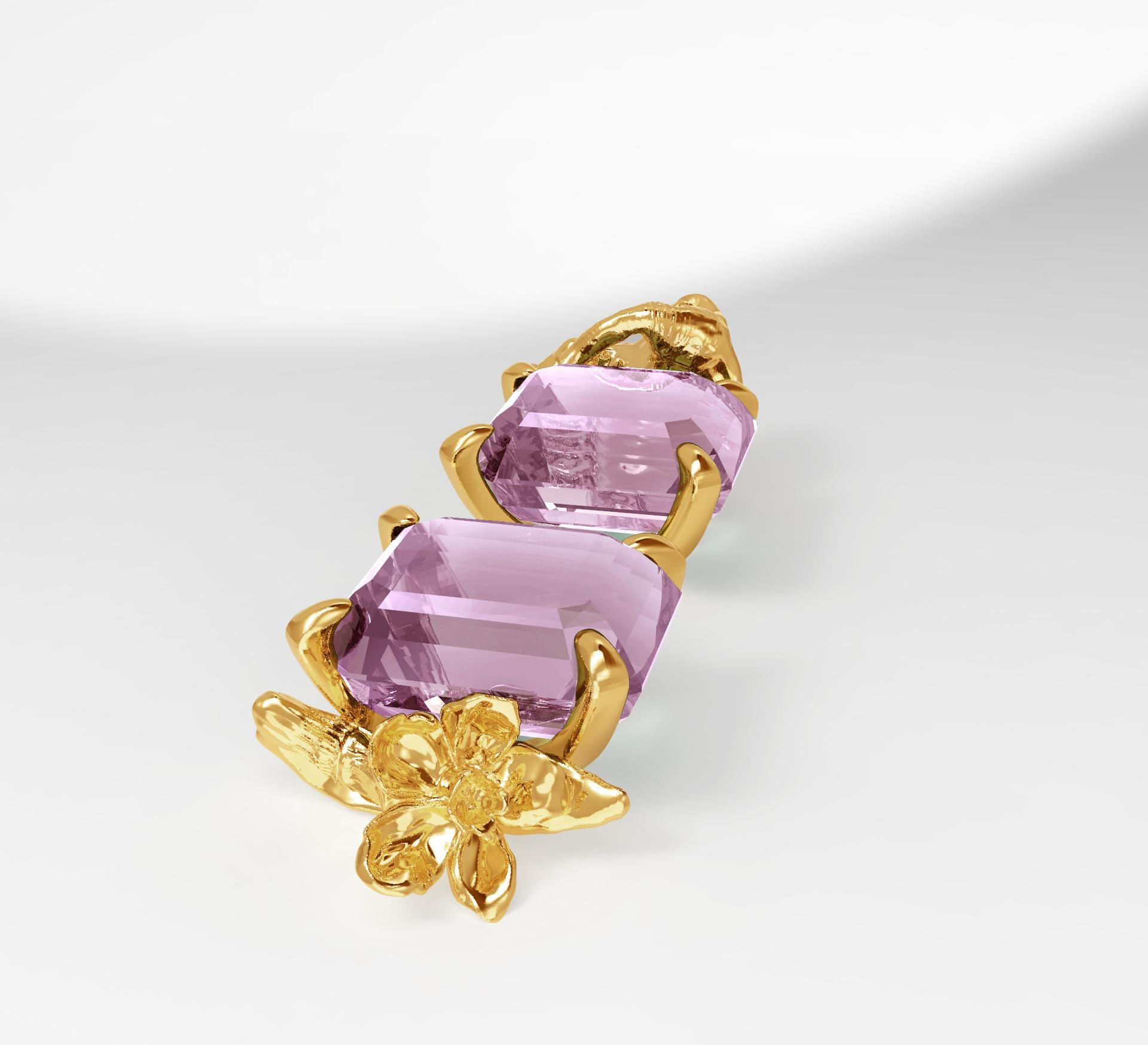 Eighteen Karat Yellow Gold Contemporary Stud Earrings with Amethysts In New Condition For Sale In Berlin, DE