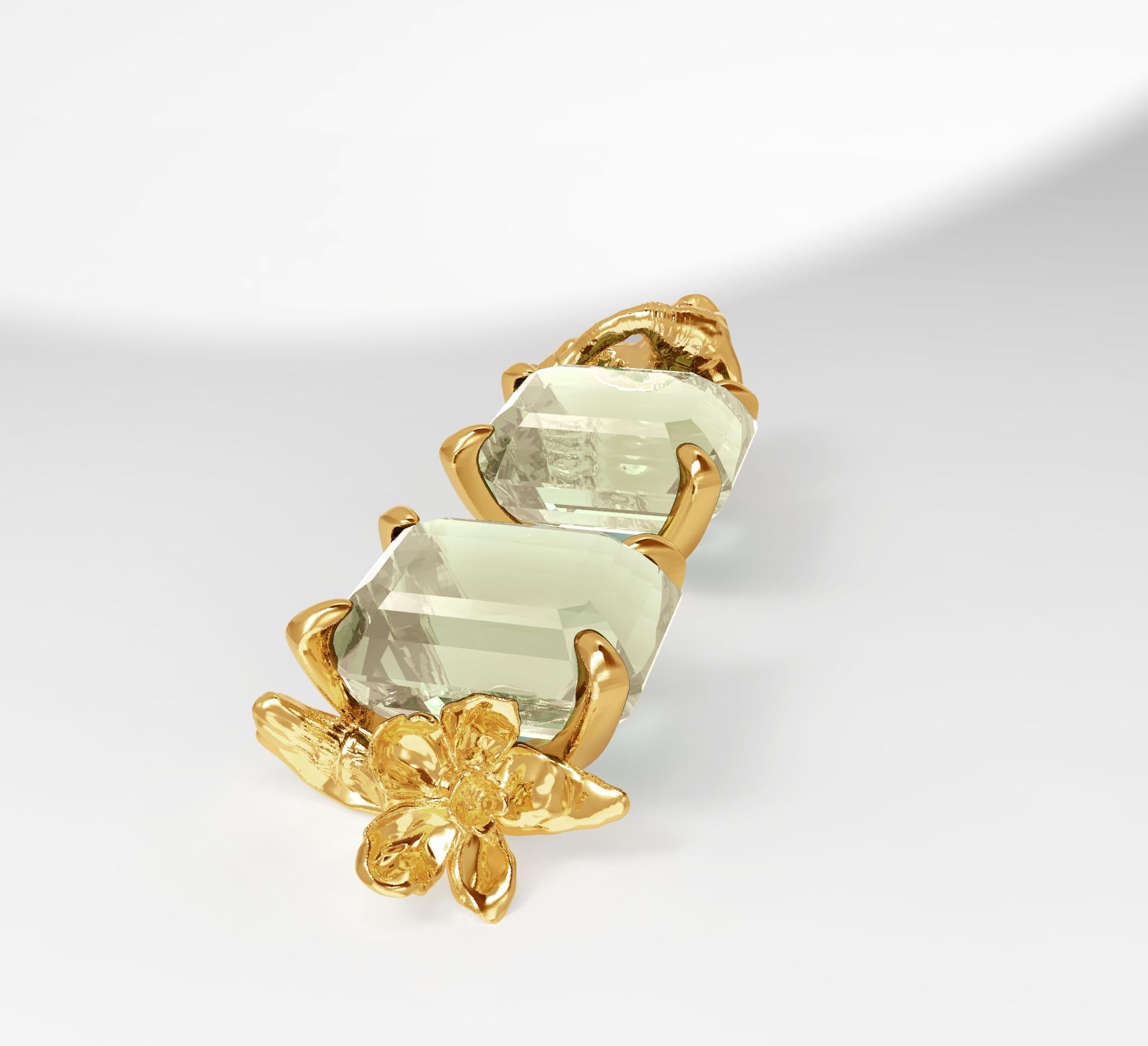 Eighteen Karat Yellow Gold Contemporary Stud Earrings with Citrine Quartzes For Sale 1