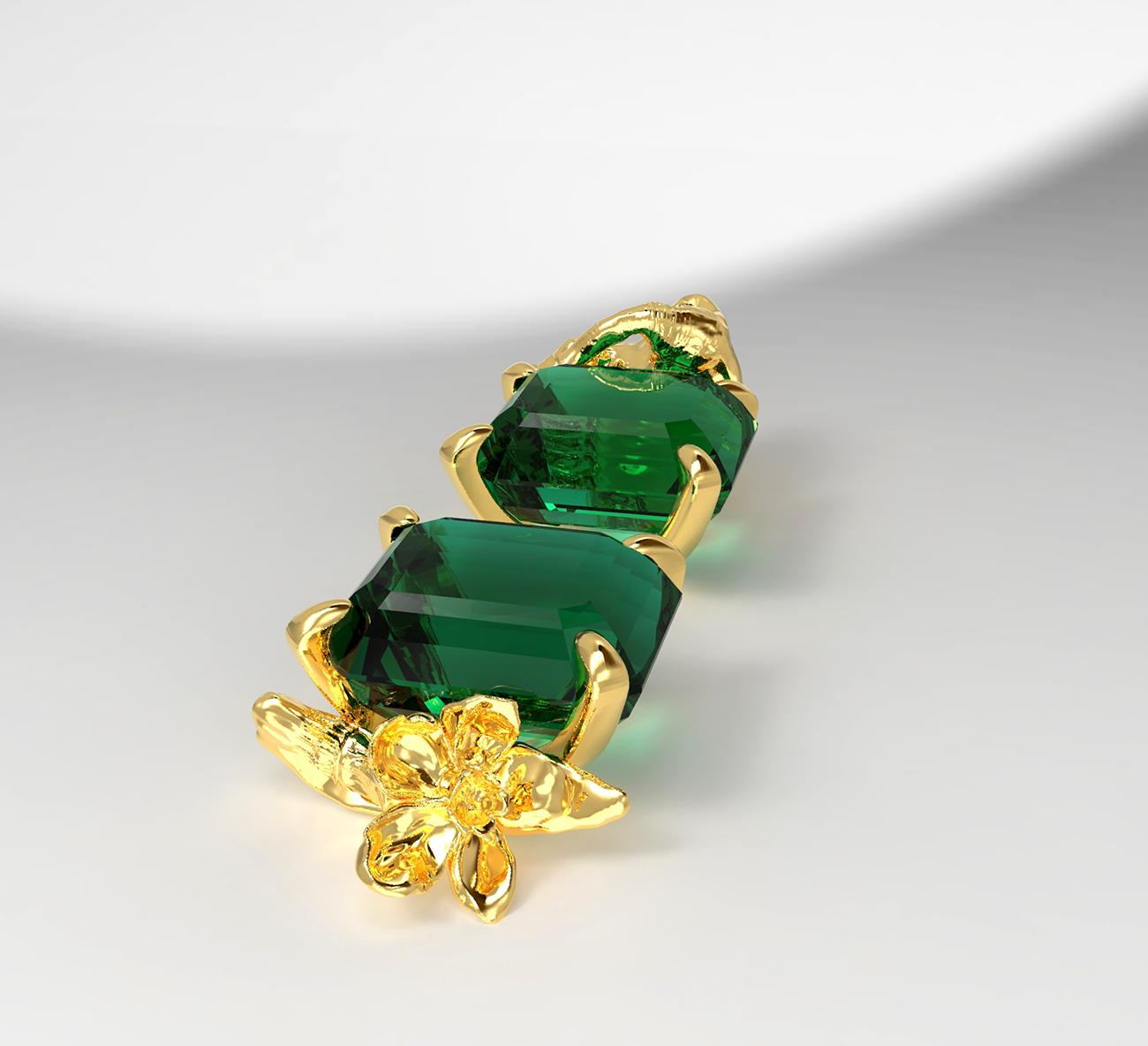 These contemporary stud earrings, named after Mesopotamia, feature natural emeralds (0.35x0.23 inches / 9x6 mm each, octagon cut). They belong to the collection, which was featured in a published issue of Vogue UA. The earrings will be custom made
