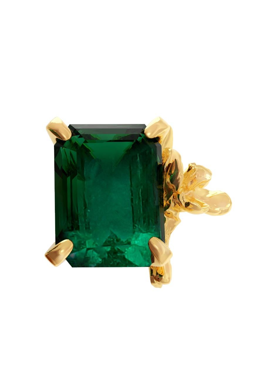 Eighteen Karat Yellow Gold Contemporary Stud Earrings with Natural Emeralds For Sale 2