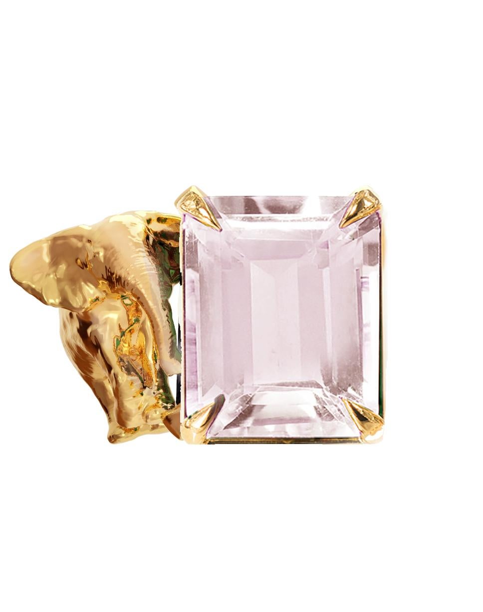 Taille octogone Boucles d'oreilles contemporaines en or jaune 18 carats avec quartz rose en vente