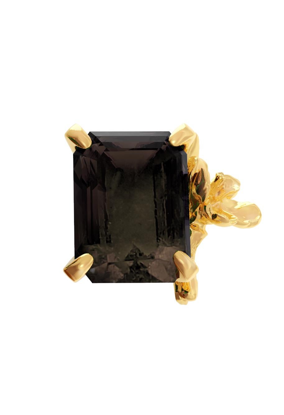 Contemporain Boucles d'oreilles contemporaines en or jaune 18 carats avec quartz fumé en vente