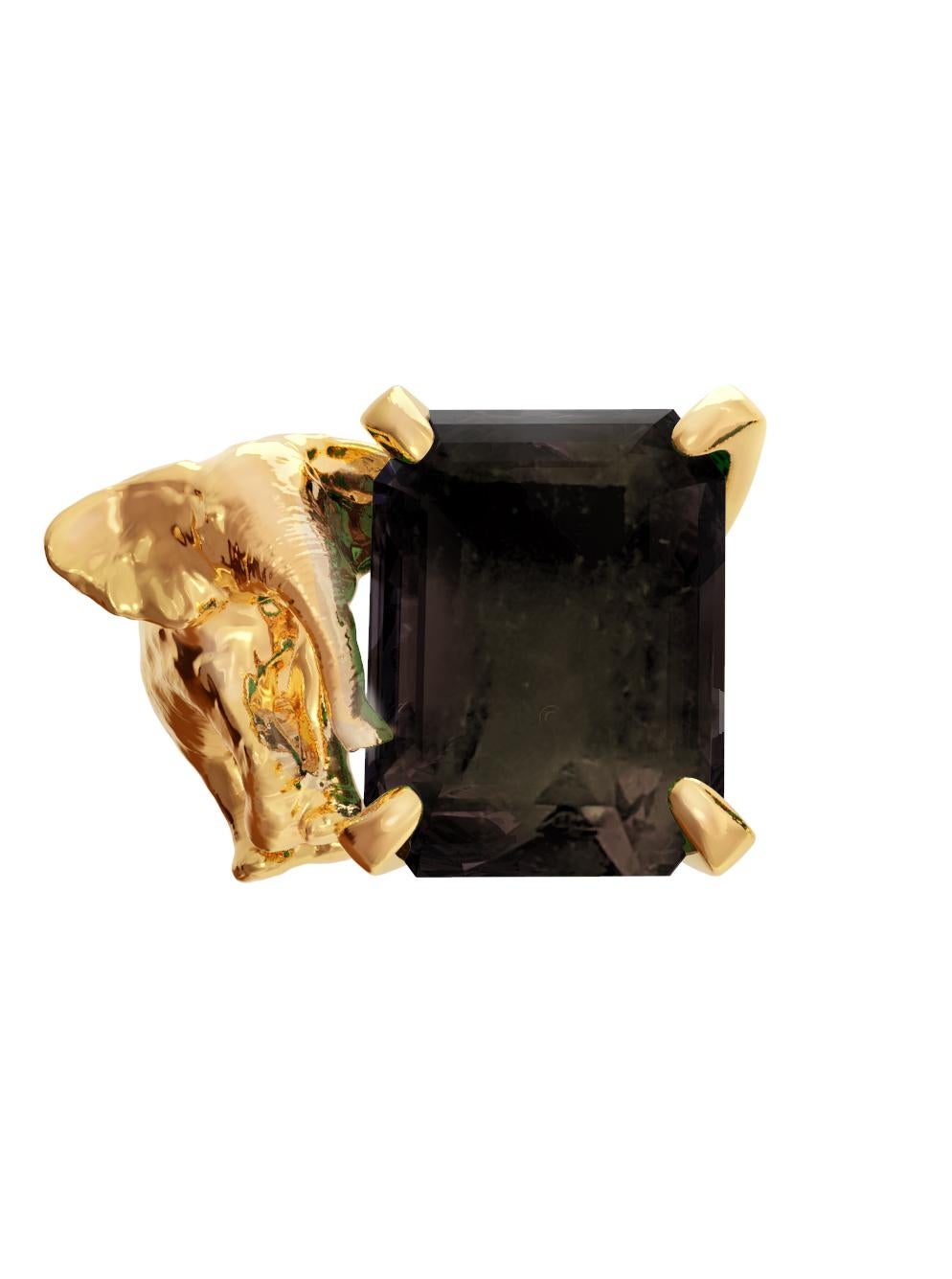 Boucles d'oreilles contemporaines en or jaune 18 carats avec quartz fumé Unisexe en vente