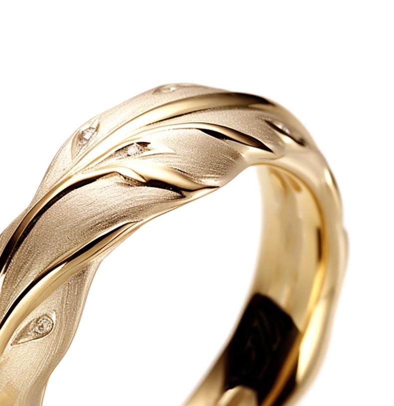 Taille ronde Anneau de mariage Swan contemporain en or jaune dix-huit carats avec diamants en vente