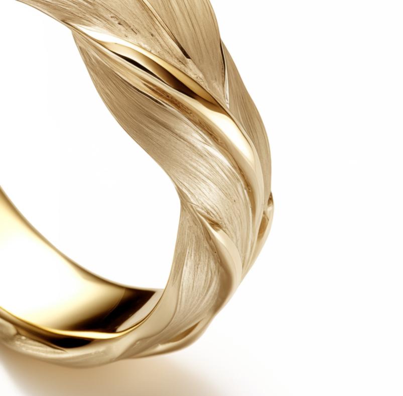 Eighteen Karat Yellow Gold Contemporary Swan Wedding Ring with Diamonds For Sale 2