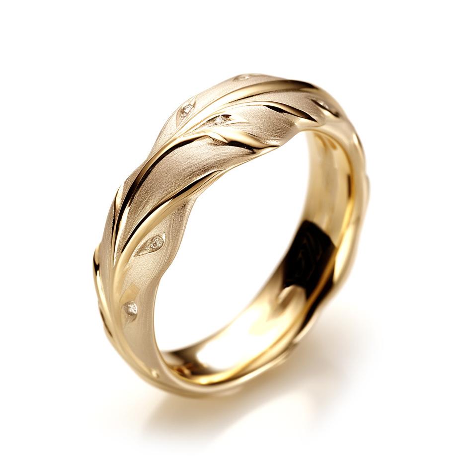 Anneau de mariage Swan contemporain en or jaune dix-huit carats avec diamants en vente 2