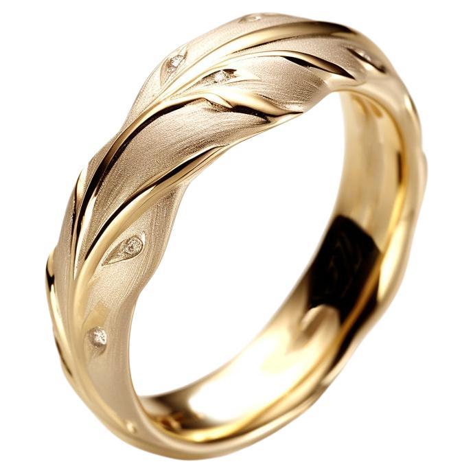 Eighteen Karat Yellow Gold Contemporary Swan Wedding Ring with Diamonds For Sale