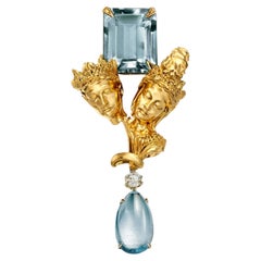 Broche contemporaine « Transformer » en or jaune 18 carats, sertie de topazes