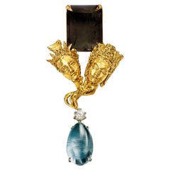 Eighteen Karat Yellow Gold Contemporary Transformer Pendant Necklace with Gems
