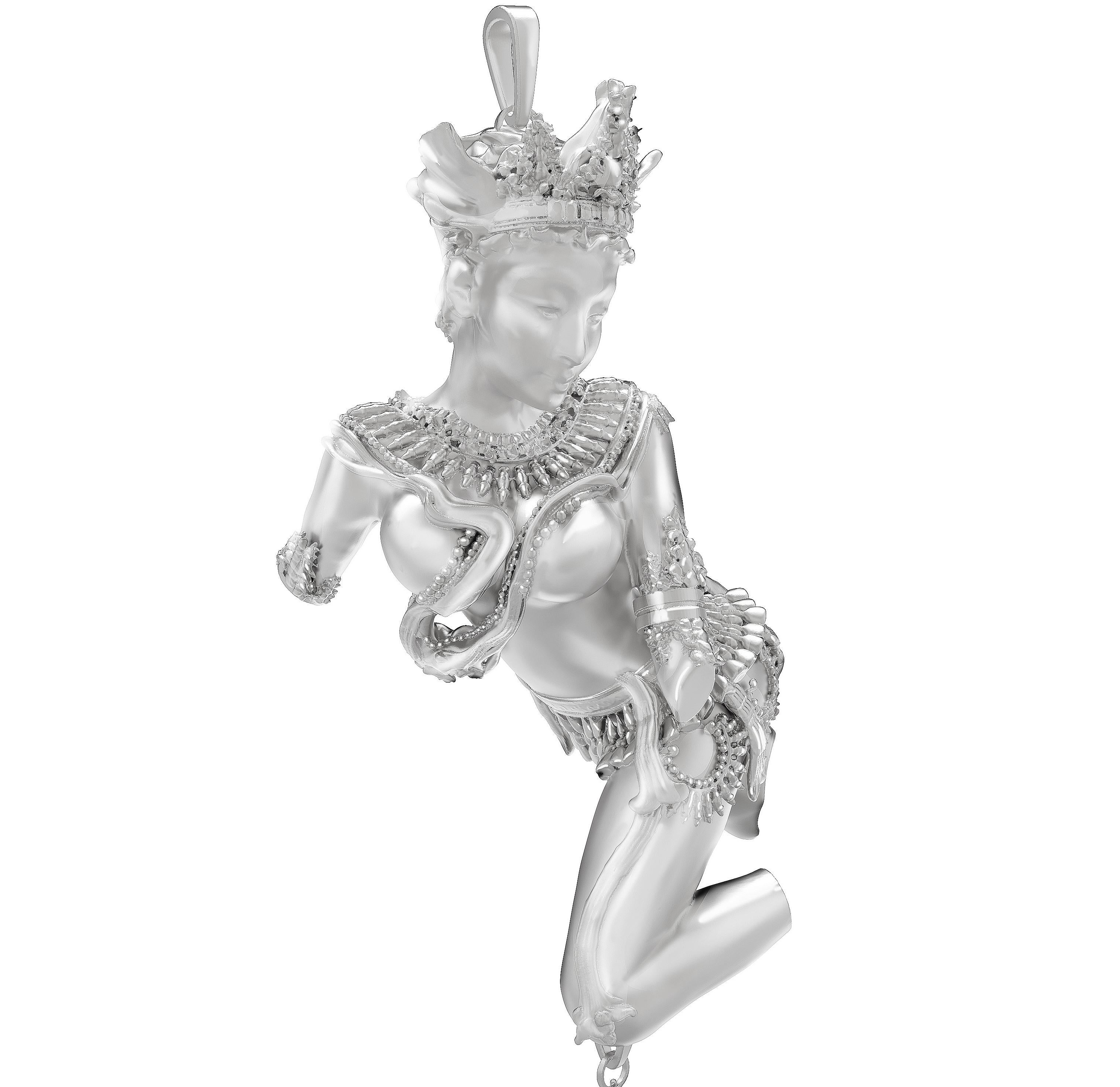 Eighteen Karat Yellow Gold Dakini Pendant Necklace with Dark Blue Sapphire For Sale 6
