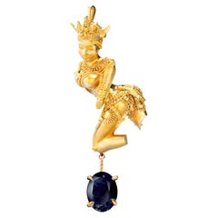 Collier pendentif Dakini en or jaune 18 carats avec saphir bleu foncé