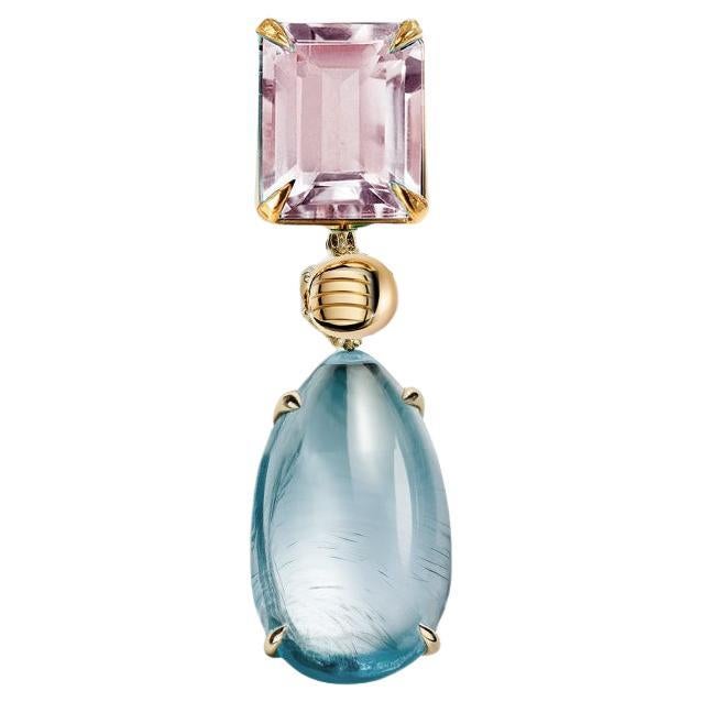 Broche gota de oro amarillo de dieciocho quilates con cuarzo rosa