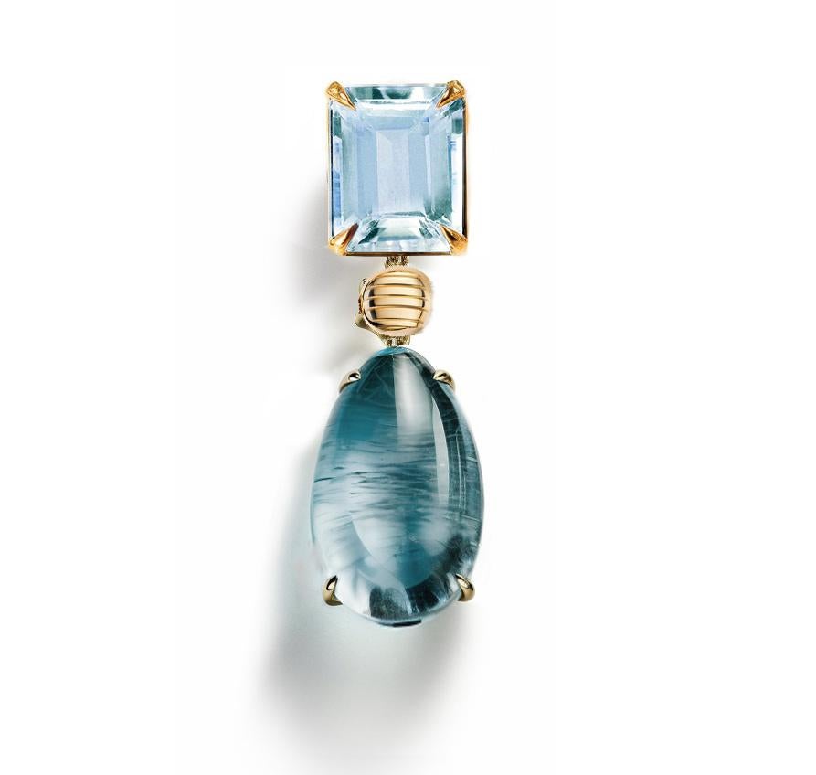 Eighteen Karat Yellow Gold Drop Brooch with Topaz and Blue Beryl For Sale 4