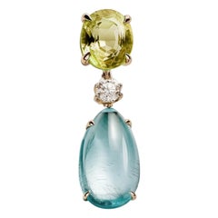 Broche contemporaine en or jaune 18 carats en forme de goutte avec béryl et diamant