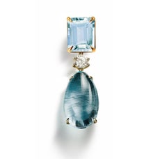 Broche Contemporáneo de Gota de Oro Amarillo de Dieciocho Kilates con Berilo y Zafiro