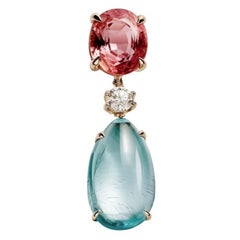 Broche contemporaine en or jaune 18 carats en forme de goutte avec béryl et saphirs