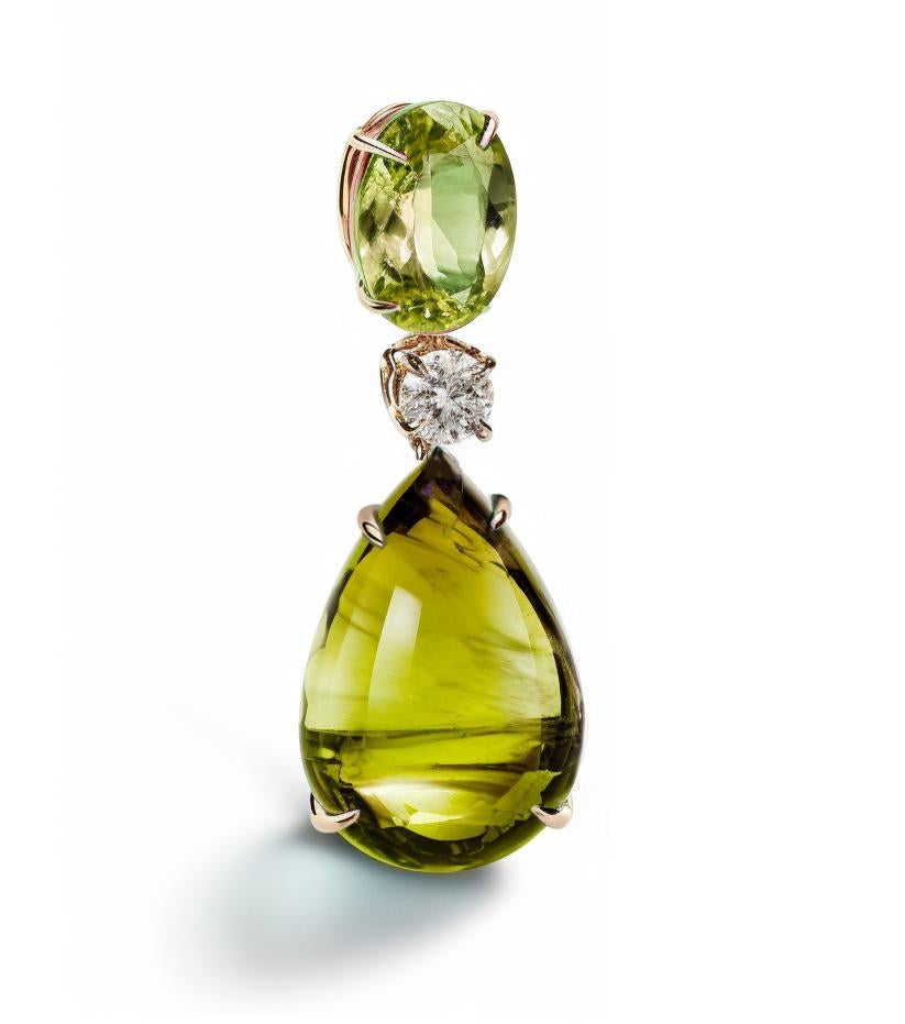 Eighteen Karat Yellow Gold Drop Pendant Necklace with Diamond and Citrine For Sale 2