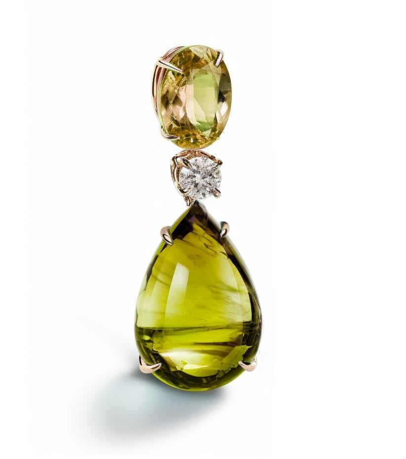 Eighteen Karat Yellow Gold Drop Pendant Necklace with Diamond and Citrines For Sale 1
