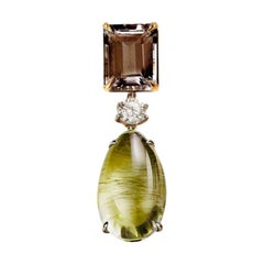 Eighteen Karat Yellow Gold Drop Pendant Necklace with Sapphire and Smoky Quartz