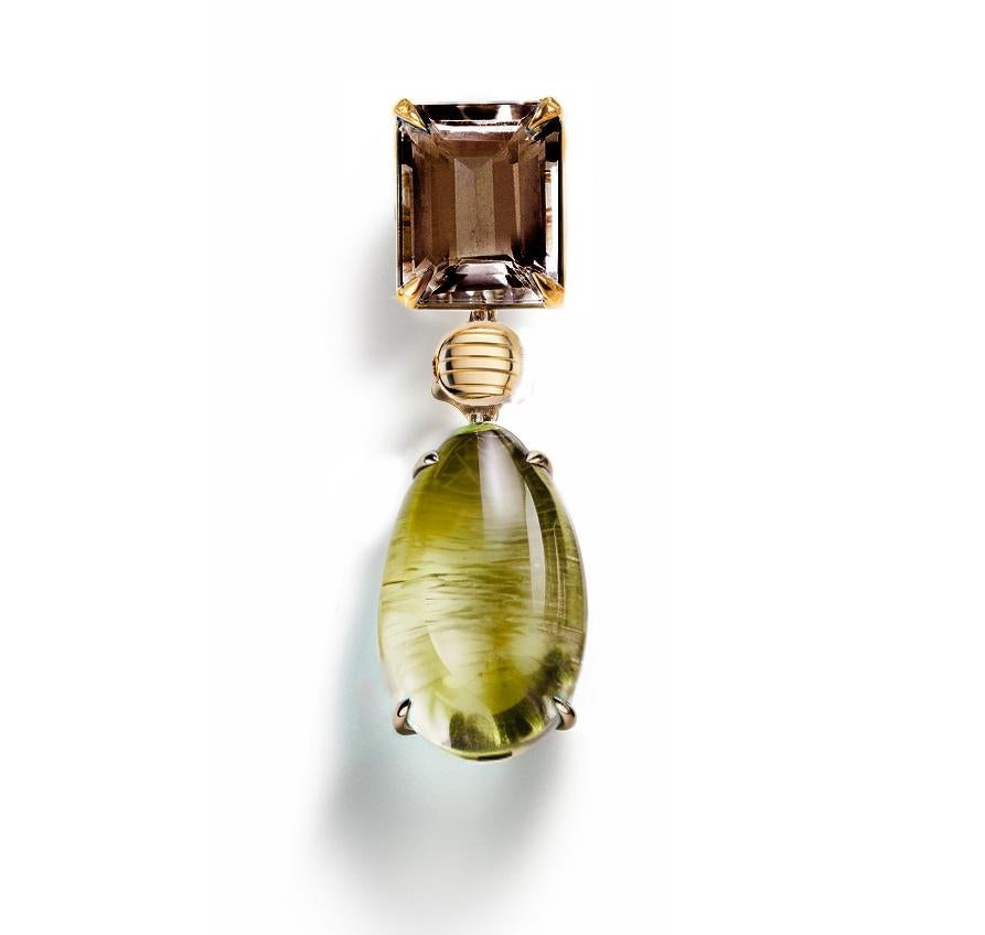 Collier à pendentifs en or jaune 18 carats avec quartz fumé en vente 10