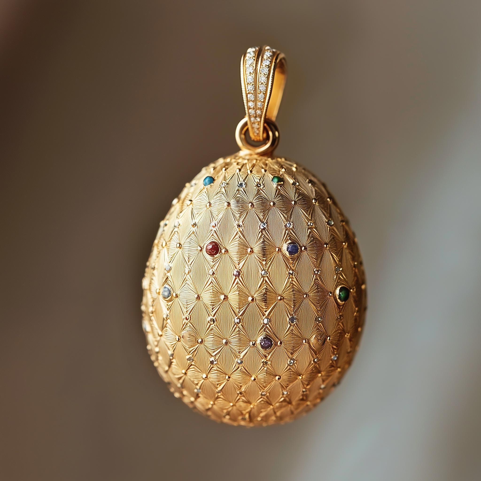 Achtzehn Karat Gelbgold Oster-Anhänger mit Saphiren und Diamanten (Rundschliff) im Angebot