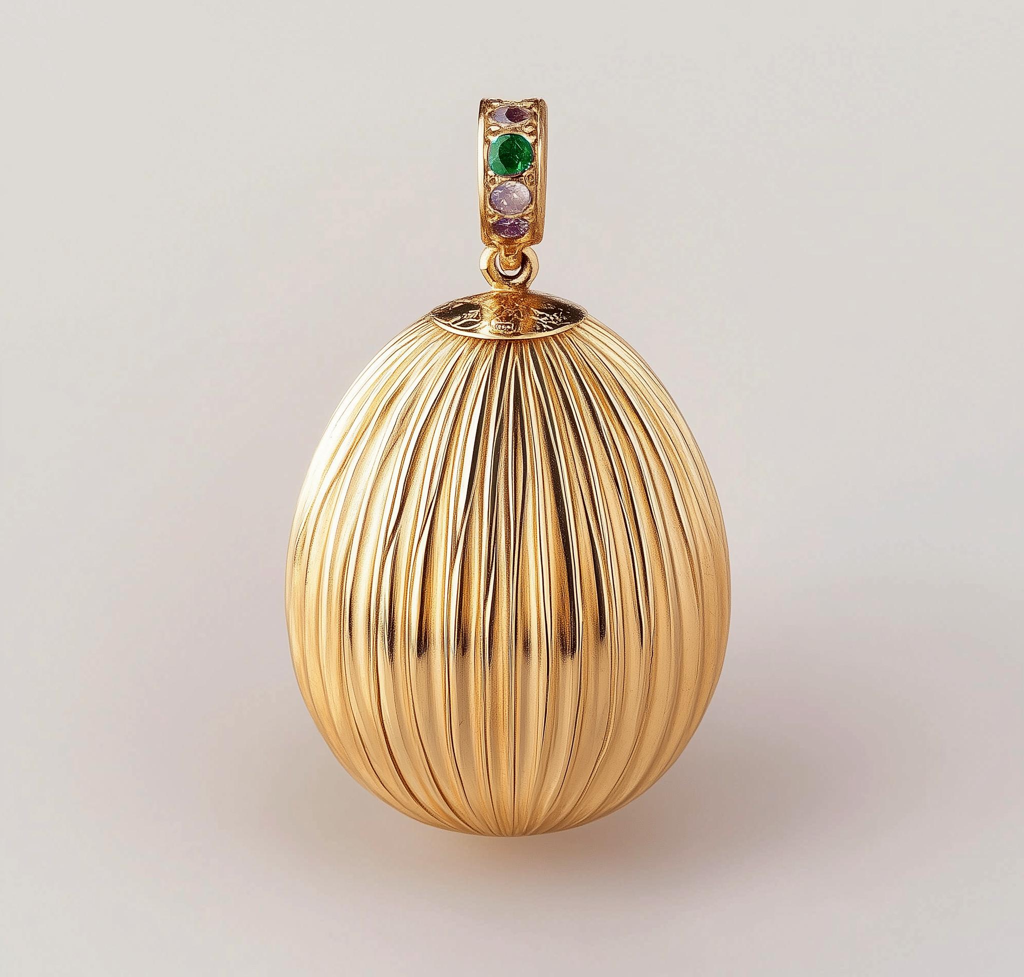 Contemporain Pendentif de Pâques en or jaune 18 carats avec saphirs et émeraude en vente