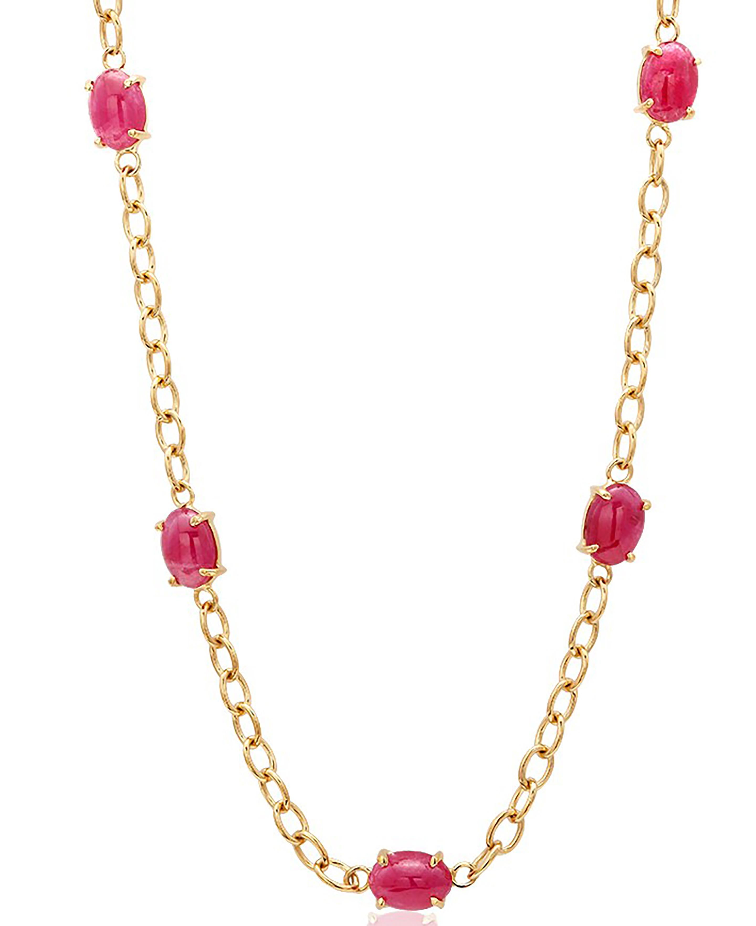 Modernist Eighteen Karat Yellow Gold Five Cabochon Ruby Necklace Pendant