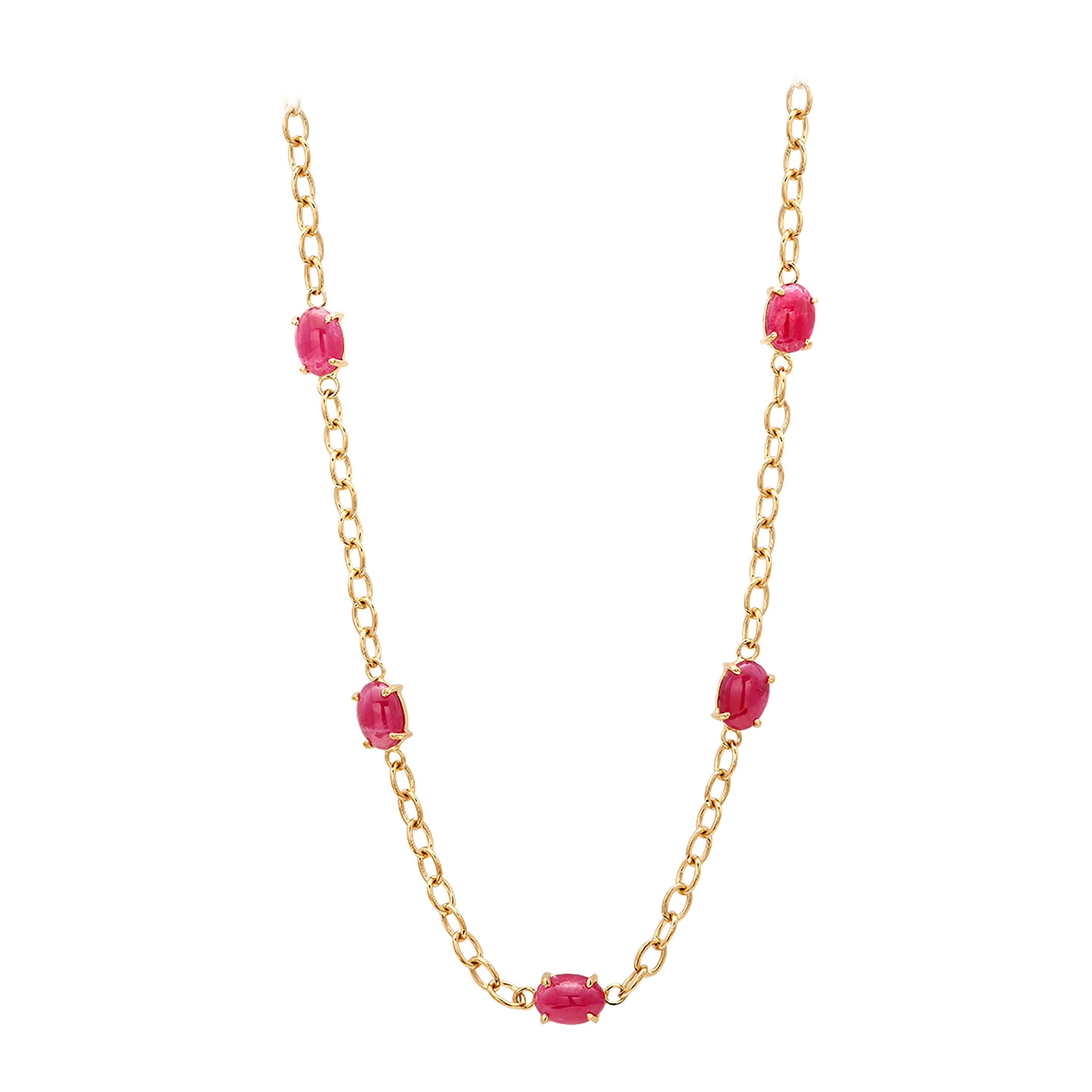 Eighteen Karat Yellow Gold Five Cabochon Ruby Necklace Pendant