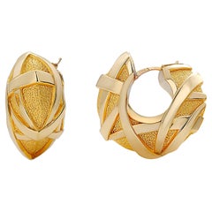 Eighteen Karat Yellow Gold Large Hoop Vintage Earrings with Geometric Design
