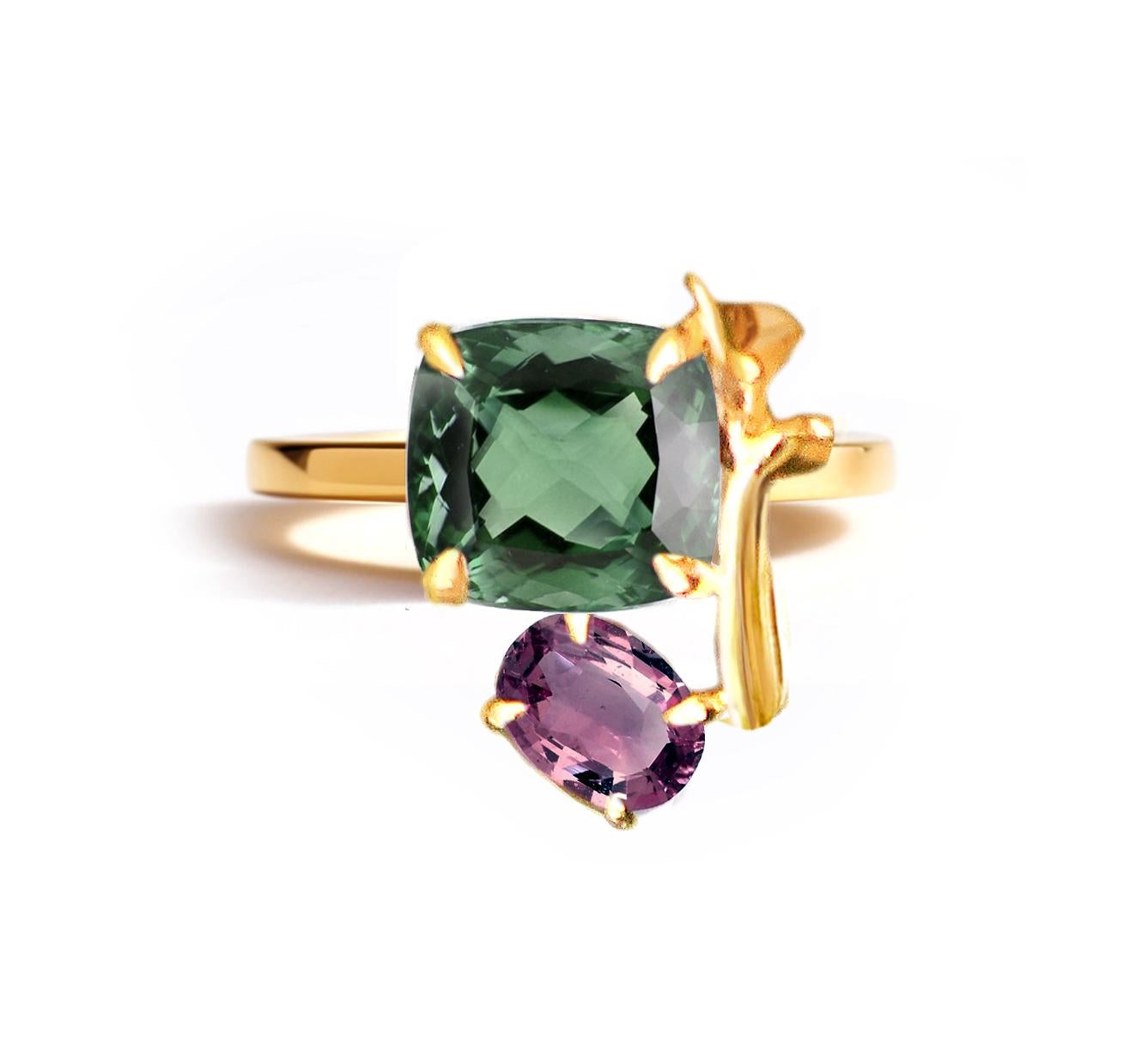 Achtzehn Karat Gelbgold Lavendel Contemporary Ring mit grünem Turmalin im Angebot 8
