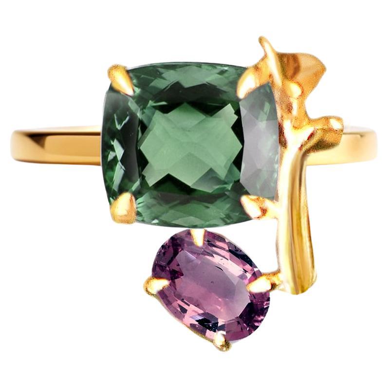 Eighteen Karat Yellow Gold Lavender Contemporary Ring with Green Tourmaline