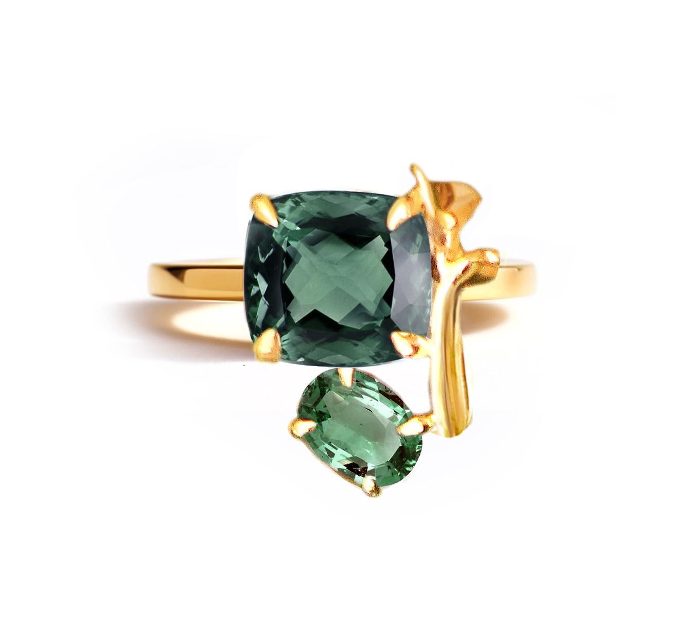 Bague contemporaine lavande en or jaune 18 carats avec tourmalines vertes en vente 8