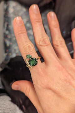 Eighteen Karat Yellow Gold Lavender Contemporary Ring with Green Tourmalines