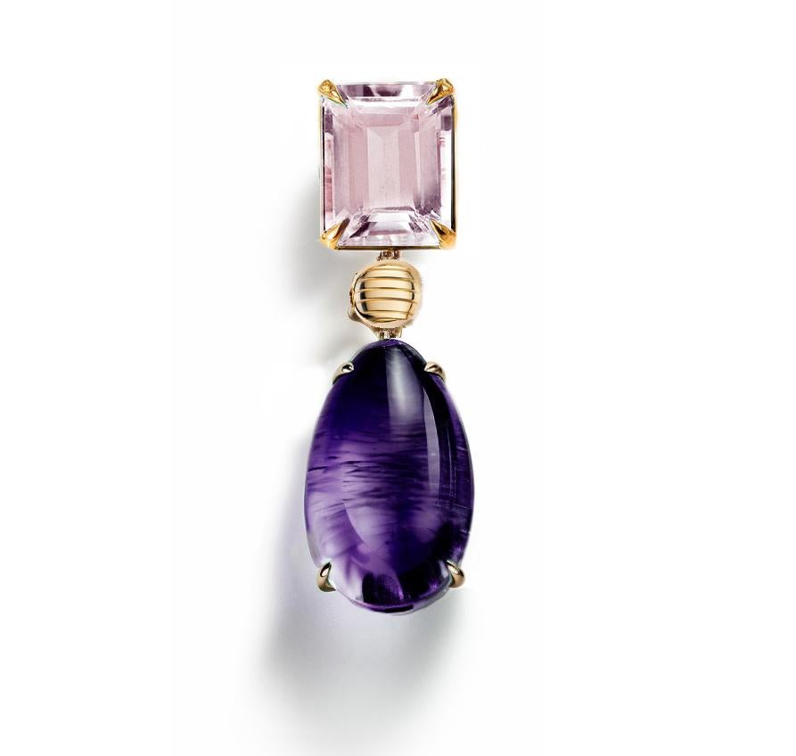 Eighteen Karat Yellow Gold Pendant Necklace with Amethyst and Rose Quartz For Sale 8