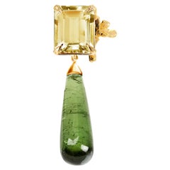 Eighteen Karat Yellow Gold Pendant Necklace with Detachable Green Tourmaline