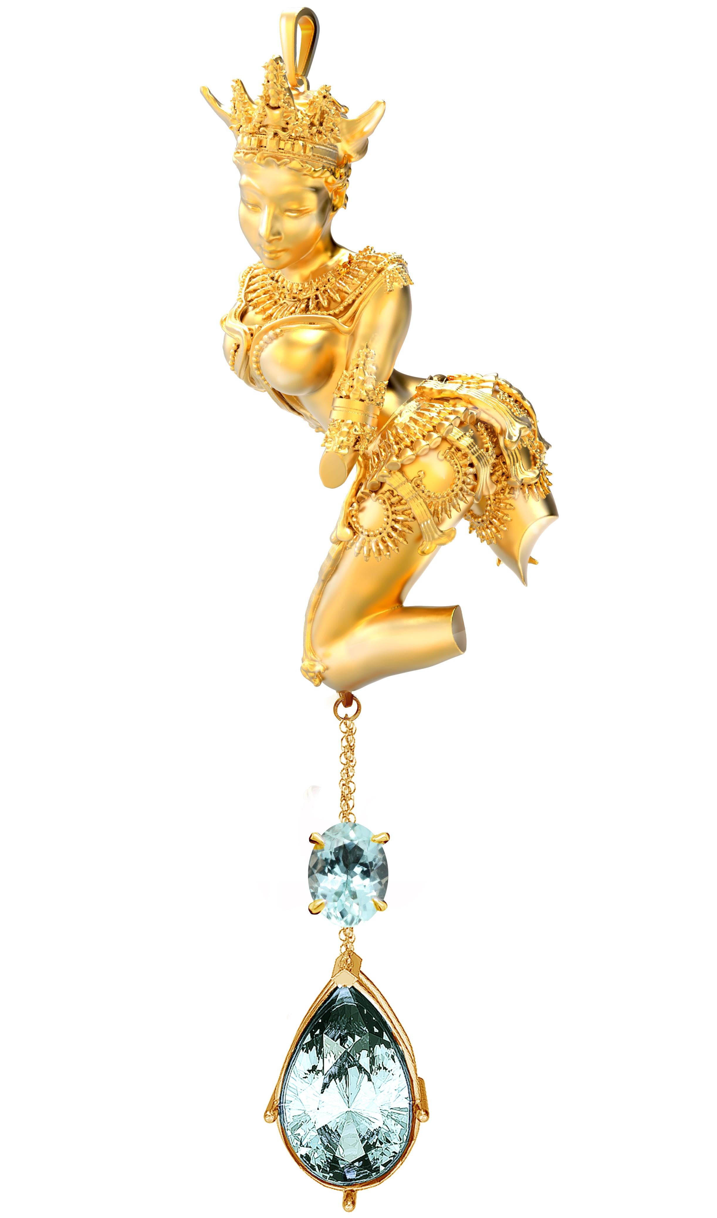 Eighteen Karat Yellow Gold Pendant Necklace with Paraiba Tourmaline  For Sale 10