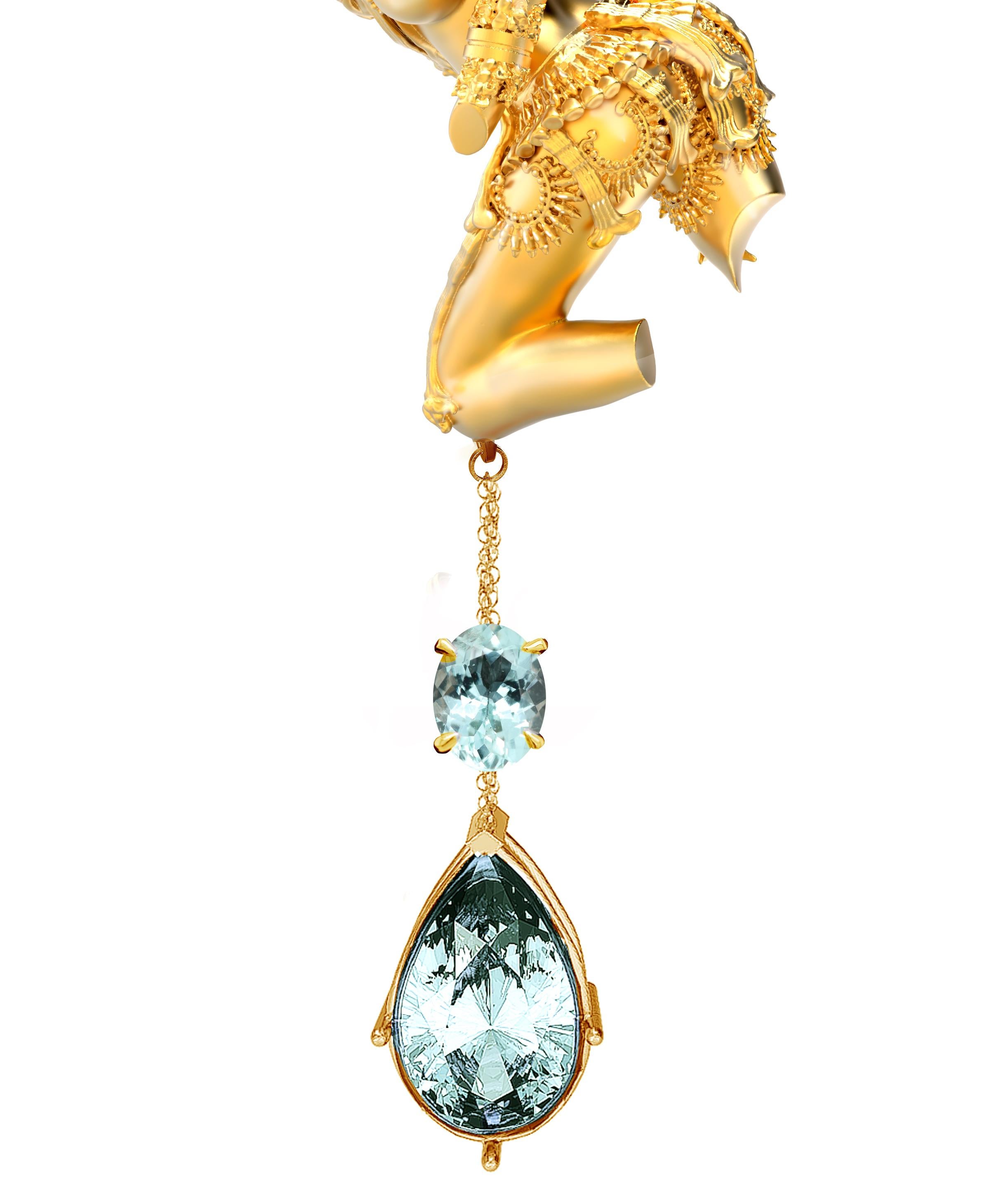 Contemporary Eighteen Karat Yellow Gold Pendant Necklace with Paraiba Tourmaline  For Sale