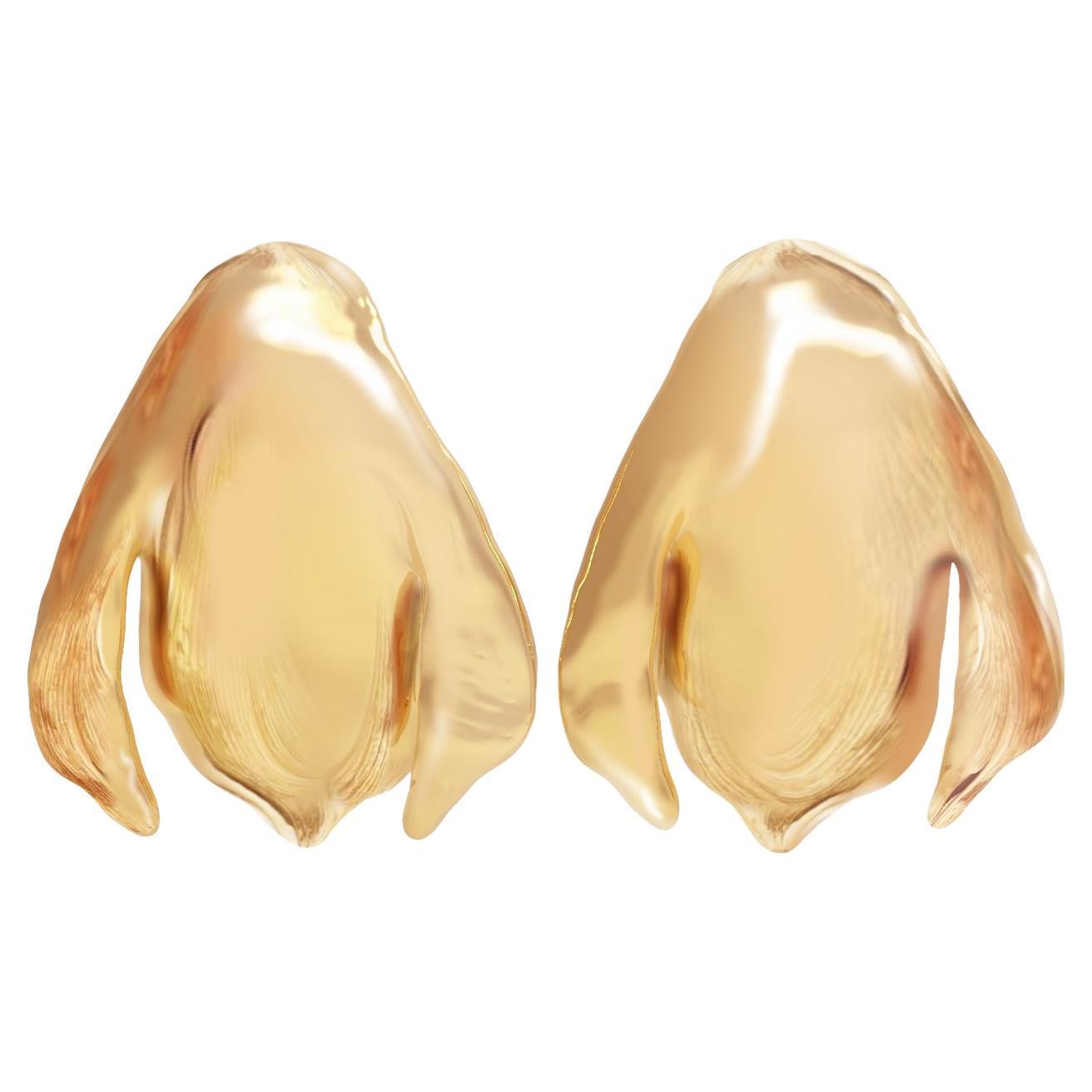 Eighteen Karat Yellow Gold Peony Petals Stud Earrings For Sale