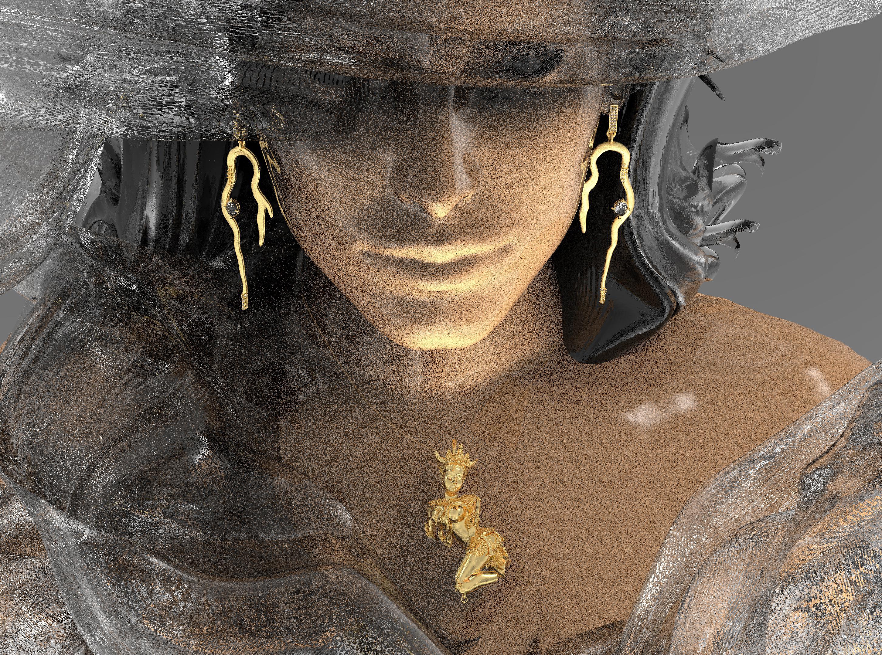 Achtzehn Karat Gelbgold Skulpturaler Anhänger Halskette mit Paraiba-Turmalin  im Angebot 4