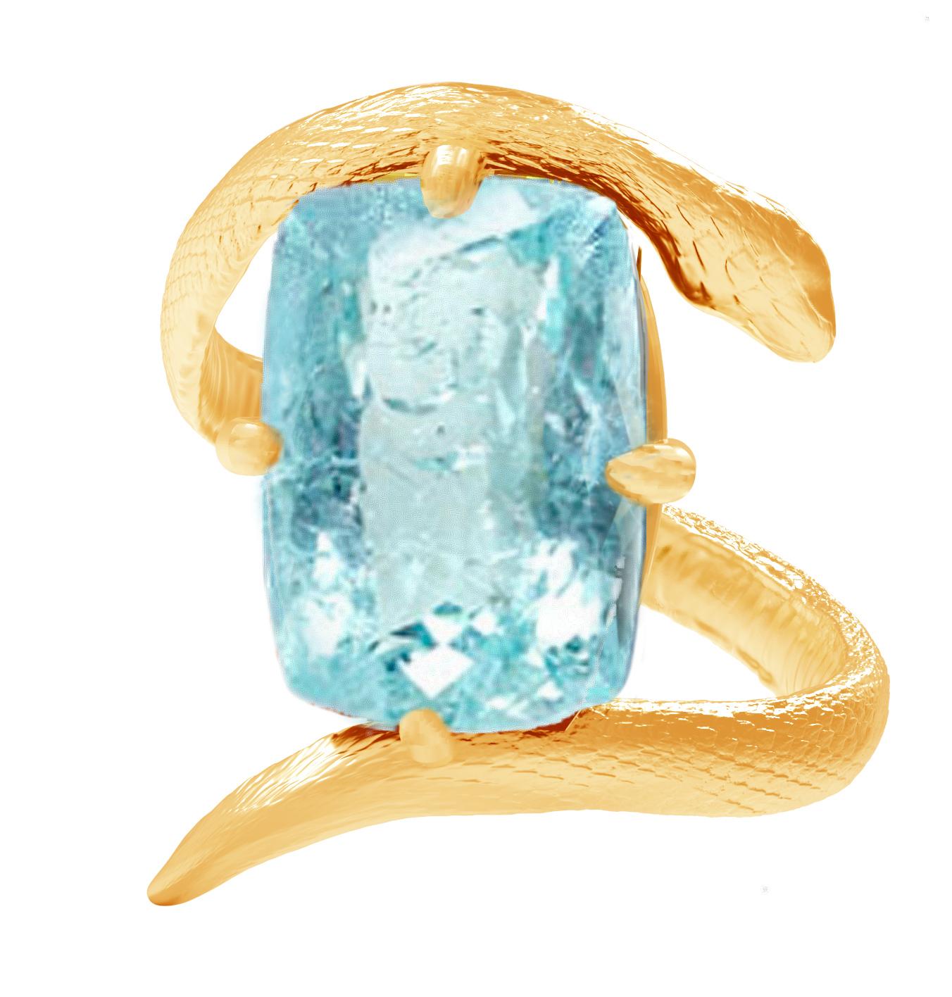Eighteen Karat Yellow Gold Snake Brooch with Blue Topaz im Angebot 4
