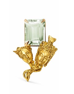 Eighteen Karat Yellow Gold Stud Contemporary Earrings with Minty Quartzes